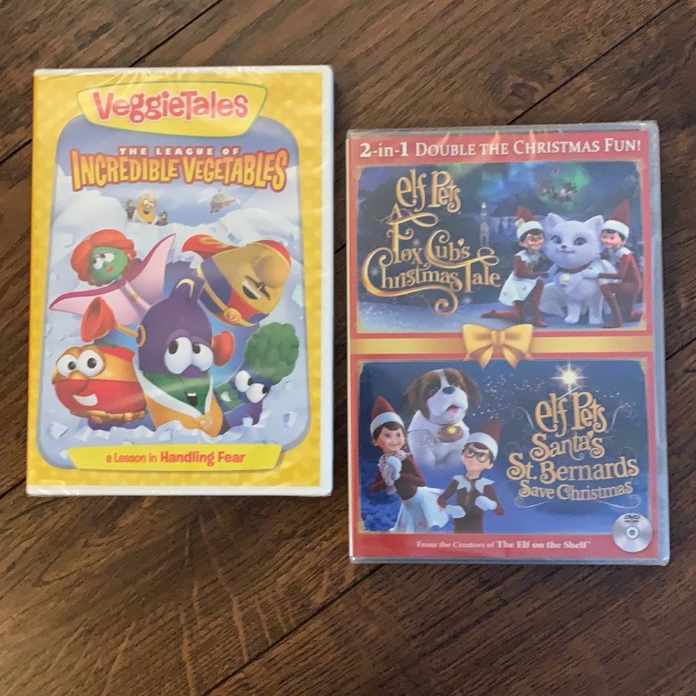 Veggie Tales and Elf Pets DVDs (2)